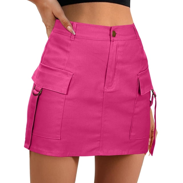 B91xZ Jupes Grande Taille pour Femmes Jupe Patineuse Évasée Extensible Mini, Rose Vif L