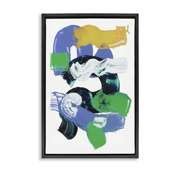 Stupell Industries Curved Paint Strokes Abstract Painting Black Floater Framed Canvas Art Print Wall Art, 17 x 25