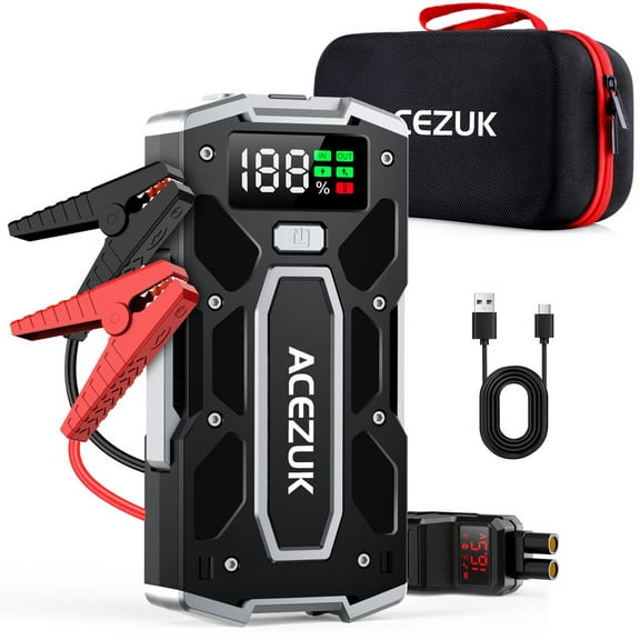 ACEZUK Car Jump Starter, 12V Jump Starter Battery Pack 5000A for Up to 10.0L Gas & 8.0 L Diesel Engines, QC 3.0 Power Bank Jumper with LED Light, Large LCD, Jump Cable
