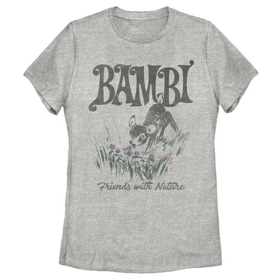 Women's Bambi Friends With Nature Artistic Sketch  Graphic Tee Athletic Heather X Large