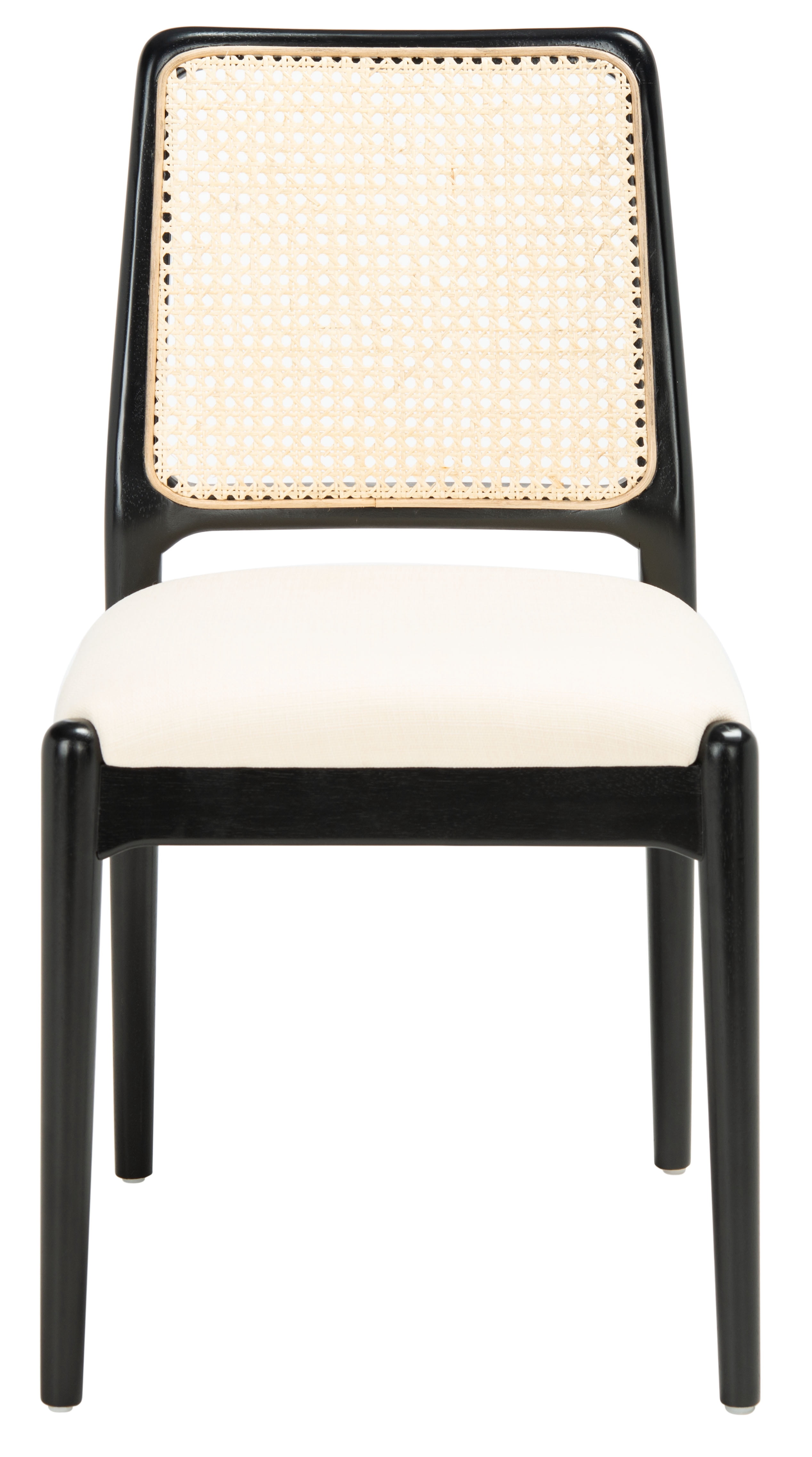 SAFAVIEH Reinhardt Rattan Dining Chair, Black/White, Set of 2 (19 in. W x 17.5 in. D x 32 in. H)