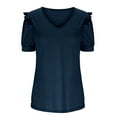 thumbnail image 6 of Bigersell Womens Casual Tops Fashion Women's Summer V-Neck Solid Short Sleeve Tops Blouse Women's Plus Swing Round Neck Short Sleeve Dress Shirts Style B27409, Navy XL, 6 of 9