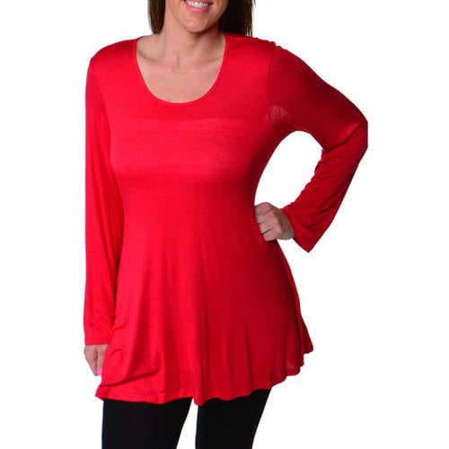 24/7 Comfort Apparel - Women's Plus Size Less is More Long Sleeve Tunic ...
