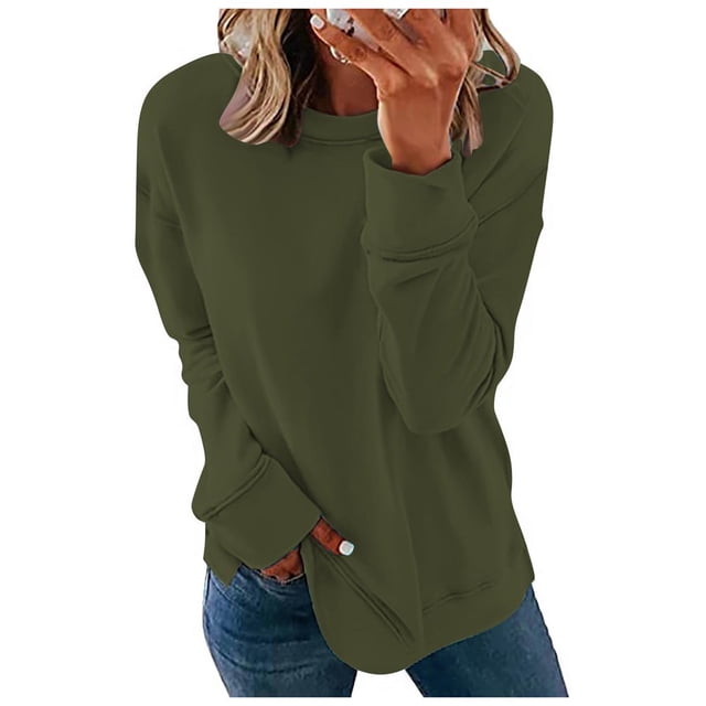 Chandails de Compression à Manches Longues pour Femmes Col Ras du Cou Unis Plus Chandail Surdimensionné Coupe Ample Pulls Tendance Hauts Légers pour Femmes Grande Taille Gris m
