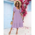 thumbnail image 2 of Vestido de verano AUSELILY para mujer, cuello en V, manga corta, morado claro, 2 of 6