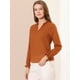 thumbnail image 4 of Blusa con cuello en V Allegra K con volantes y puntos suizos ahuecados para mujer Marrón M, 4 of 6