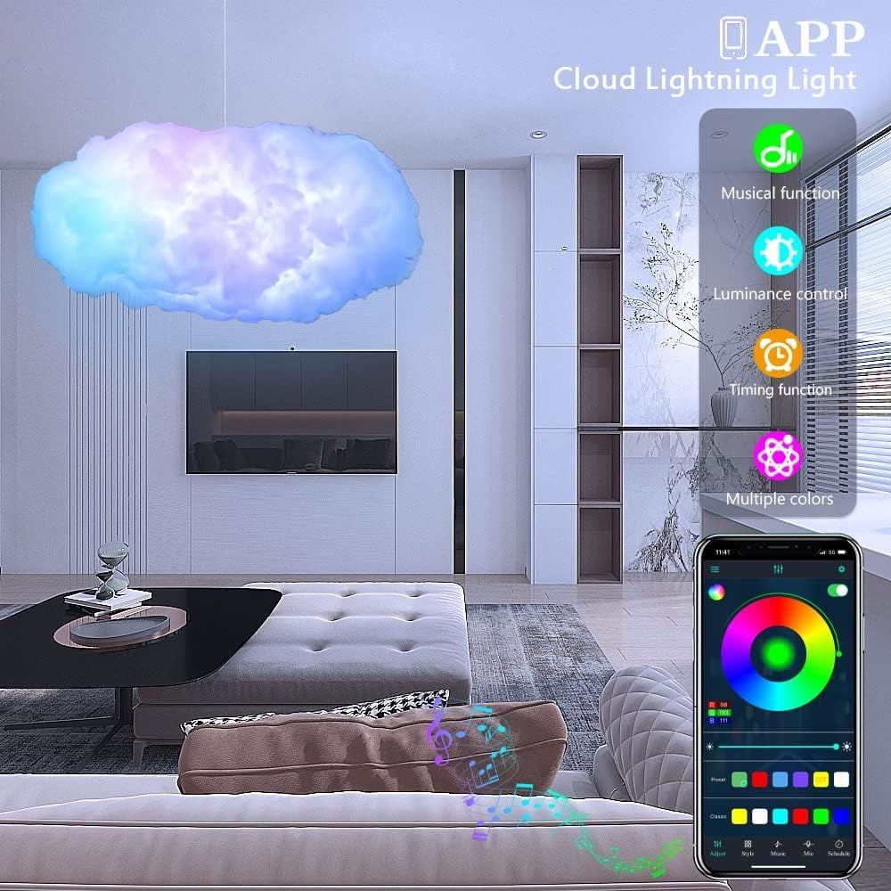 VIVIHEYDAY RGB Cloud Lightning Light, USB Floating Ceiling Lights, App Remote Control Music Sync