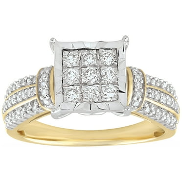 Forever Bride 10K Yellow Gold 1/2 Carat Diamond Cushion Bridal Ring, Women, Adult