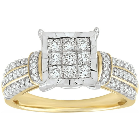 Forever Bride 10K Yellow Gold 1/2 Carat Diamond Cushion Bridal Ring, Women, Adult
