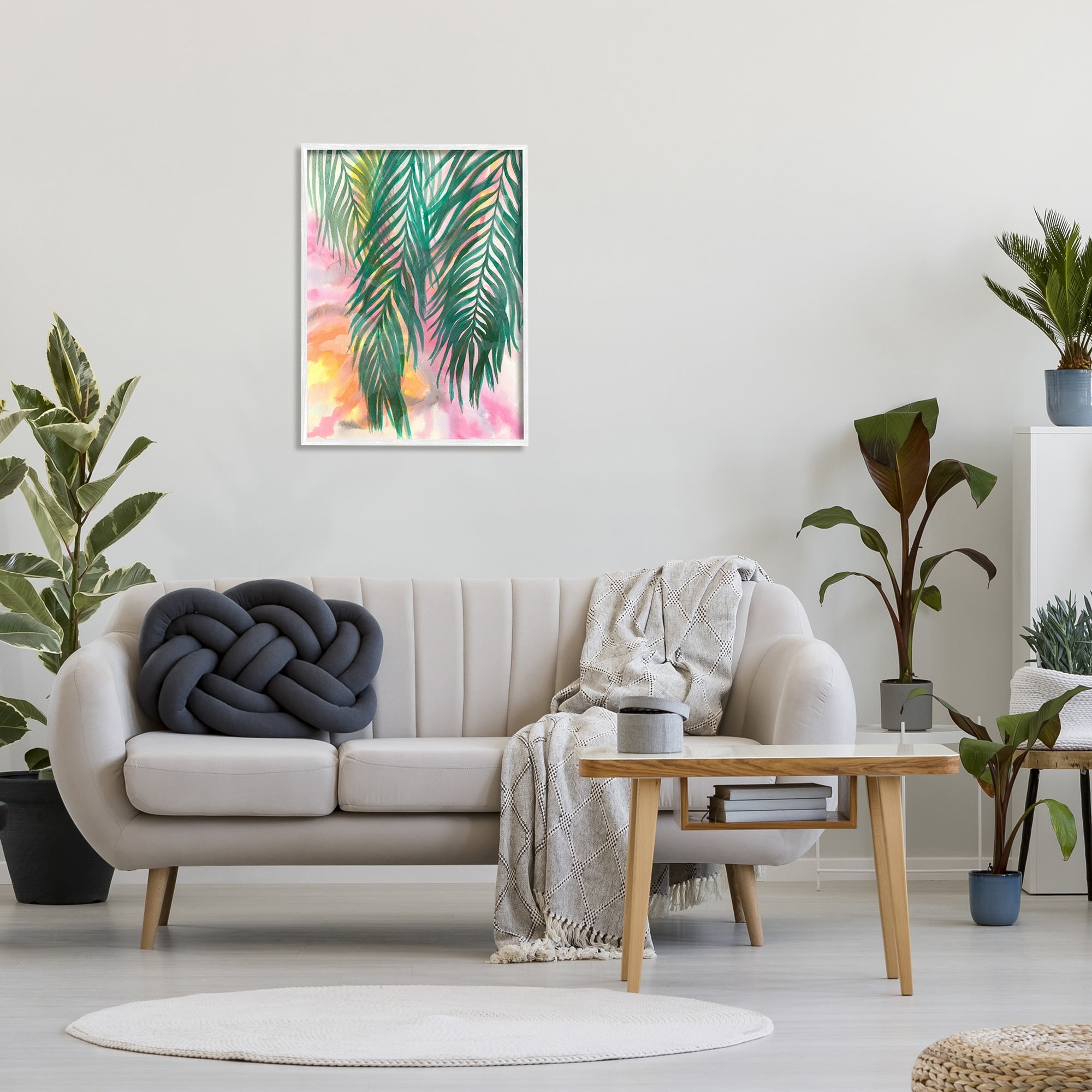 Stupell Industries Hanging Palms Tropical Plant Pink Watercolor Effect Painting White Framed Art Print Wall Art, Design by Elvira Errico