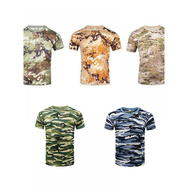 Popvcly Camouflage T-Shirt Camouflage Clothing Outdoor Sports T-shirts Breathable Comfortable Polyester Fiber Men T-Shirt Summer Man Short Sleeve