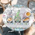 thumbnail image 2 of Easter Round Tablecloth, Fitted Table Cover with Elastic for 55"-60" Round Tables, Farmhouse Gnomes Flowers Rabbit Eggs Check Wooden Table Cloth Outdoor Indoor Dinning Party Waterproof Tablecloths, 2 of 7