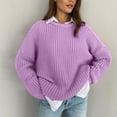 thumbnail image 2 of Lovskoo 2024 Sweaters for Women Long Sleeve 2023 Loose Round Neck Solid Color Lazy Style Knitted Pullover Sweater Purple, 2 of 7