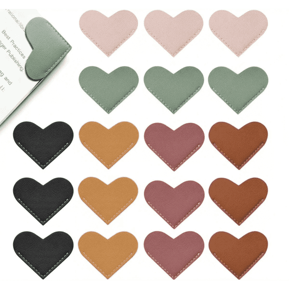 Multicolor Leather Heart Shaped Corner Bookmarks for Teachers, Students & Book Lovers | School Office Home Reading Supplies, 18 Pcs