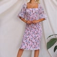 thumbnail image 2 of QIPOPIQ Robes de Cocktail pour Femmes, Manches Courtes, Robes Décontractées Tendance, Robe de Printemps Été pour Club et Sortie Nocturne, Imprimé Floral, Épaules Dénudées, Hauteur Genou, Offres 2023, 2 of 8