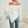 thumbnail image 4 of Womens Tshirts Long Sleeve Womens Tunic Tops Fall Elegant White Off The Shoulder Sweater Design Knitted Work Blouses Dressy Casual White S, 4 of 5