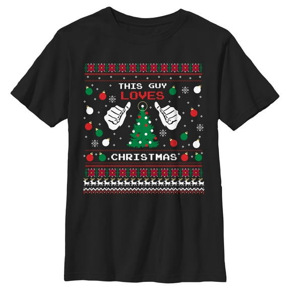 Boy's Lost Gods This Guy Loves Christmas Sweater Print Graphic Tee Black Small