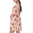 thumbnail image 2 of Salouo Strawberries for Women's Short Sleeve Summer Dress, Pleated Loose Swing Knee Length Dresses with Pockets, 2 of 6