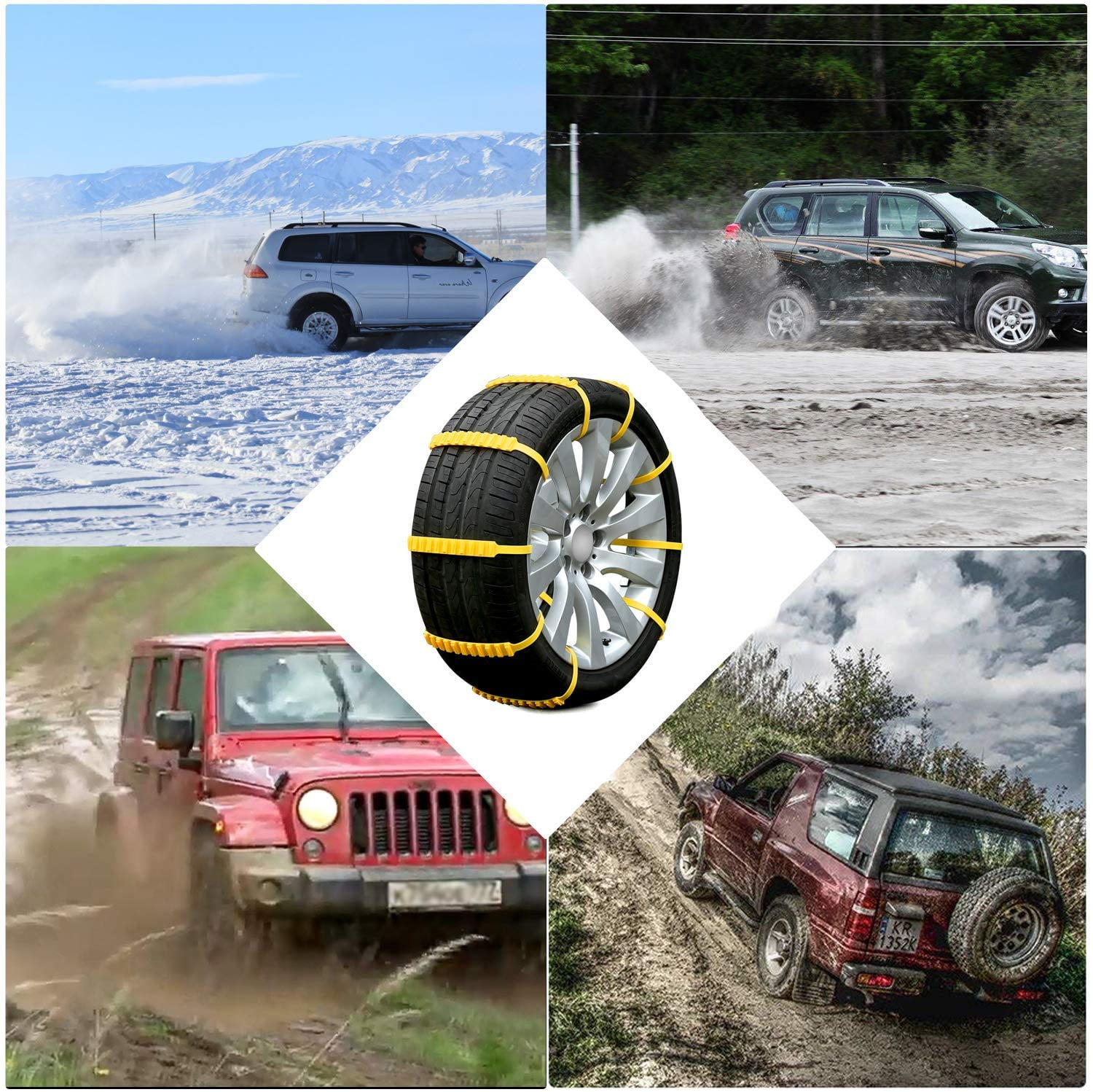 Snow Tire Chains Straps Car Safety Chains Snow Chains Tire Cables Traction for Cars Mud Sand Water Any Snow Raining Slippery Road,Ice Breaker Self-Driving Tour Essential,30 Seconds Quick Installation 