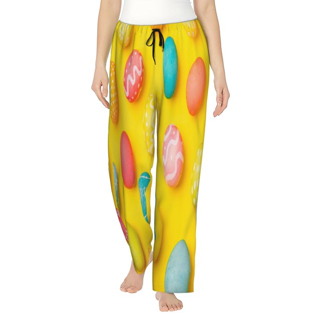 Balery Easter eggs (2) Pantalones de pijama para mujer, pijamas ultraligeros, pantalones de estar por casa-Small