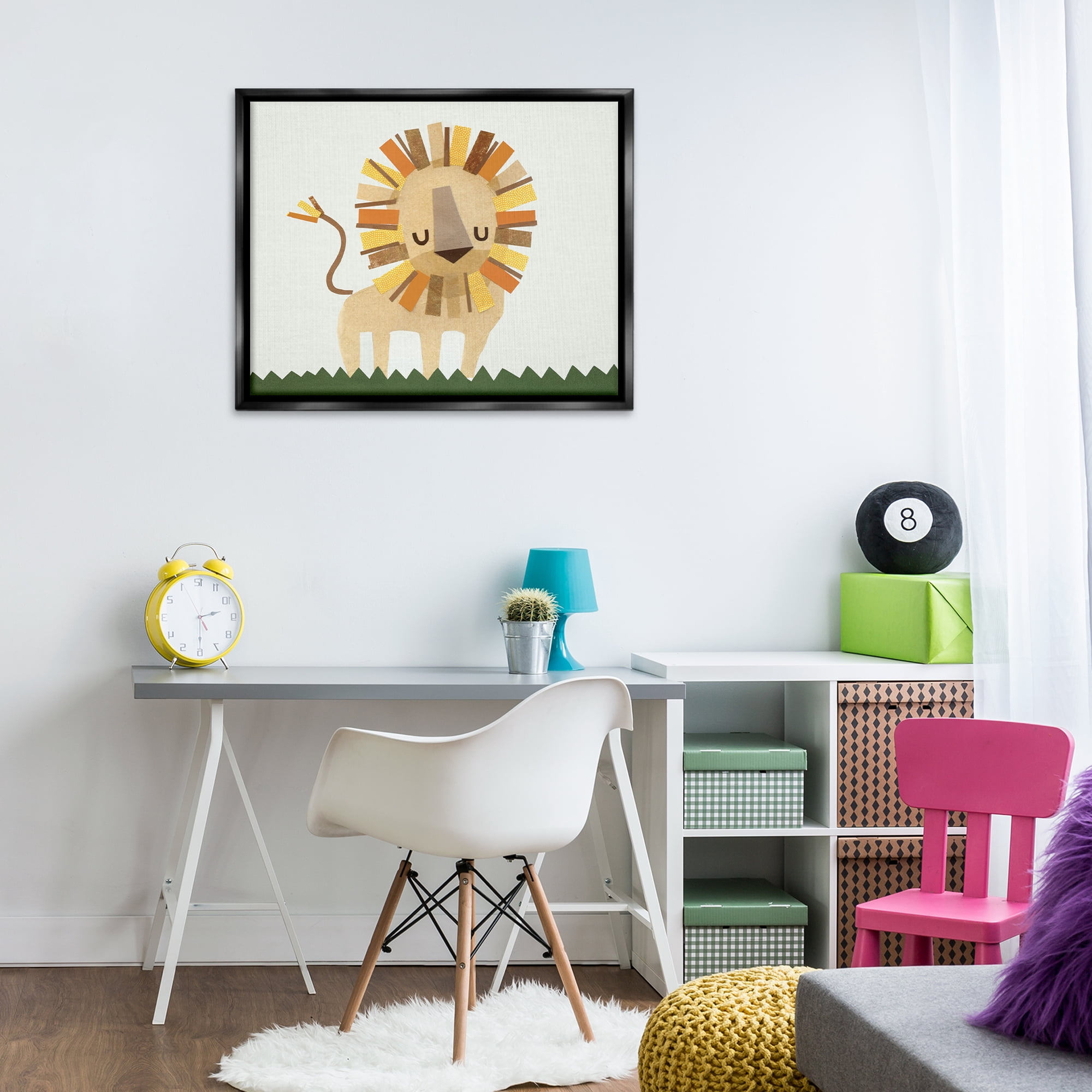 Stupell Industries Cozy Corner Lion Animals & Insects Painting Black Floater Framed Art Print Wall Art, 31 x 25