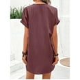 thumbnail image 4 of Womens V Neck Long Sleeve Fall Dresses Women's New Short Sleeve V-neck Solid Color Pullover Comfortable Casual Button Dress Wine, 4 of 4