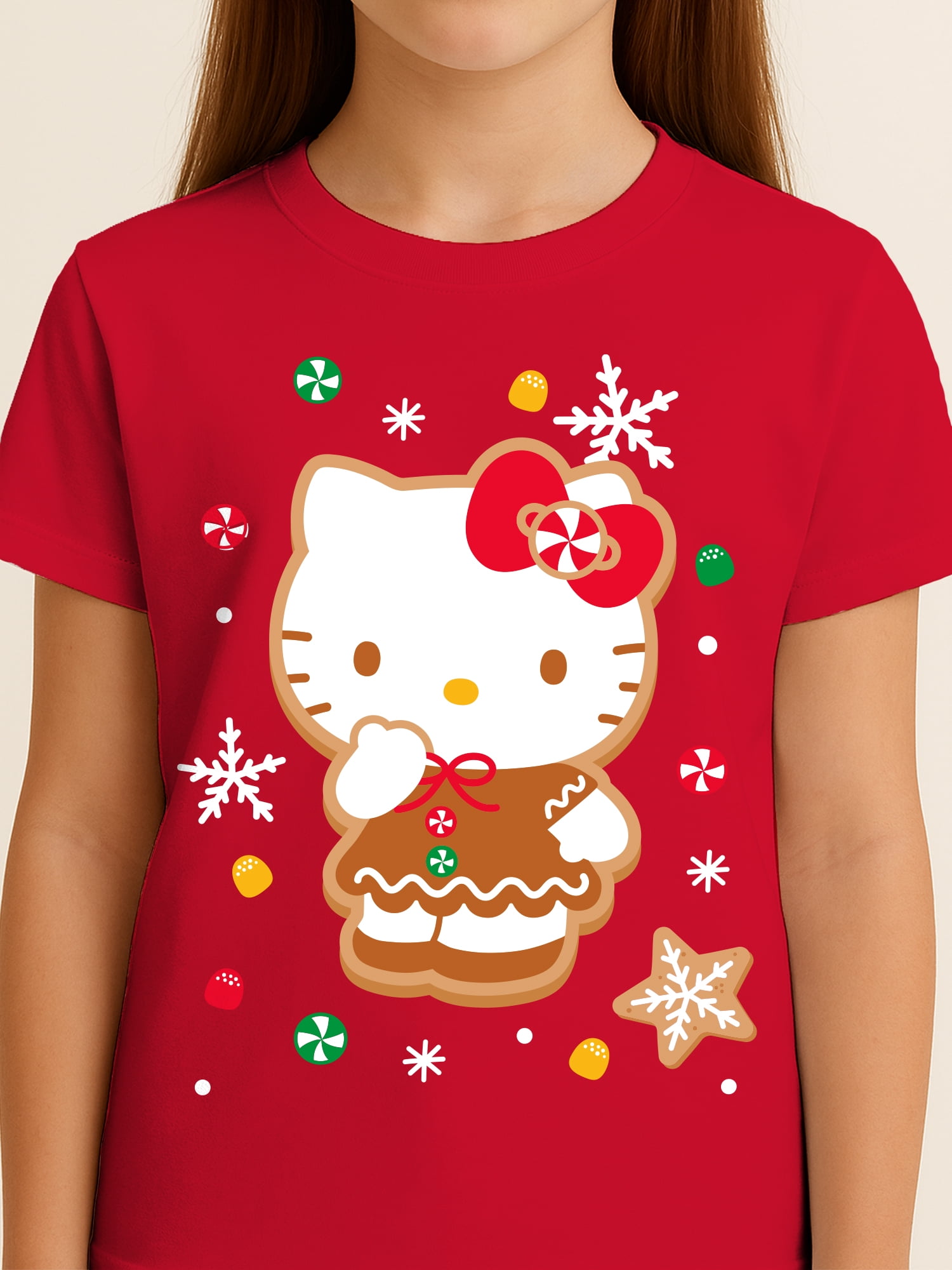 Sanrio Hello Kitty Gingerbread Girls Graphic Tee with Short