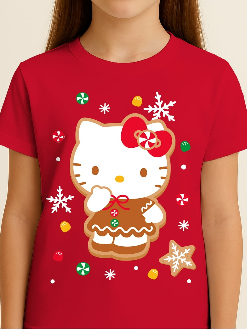 Sanrio Hello Kitty Gingerbread Girls Graphic Tee with Short