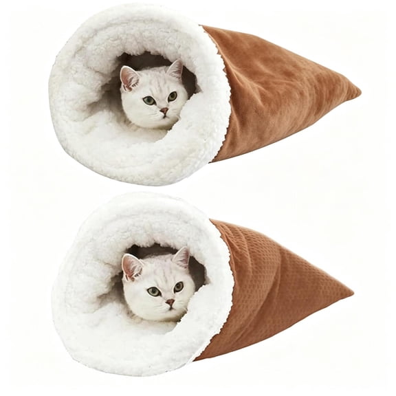 Qocolcyl Cat Sleeping Bag Bed,Self Warming Cat Bed,Soft Plush Large Cat Sack for Winter Cosy Cat Bed Cave 360°Wrap Comfortable Pet Snuggle Sack for Cats up to 6kg, Christmas Pet Gift,Coffee