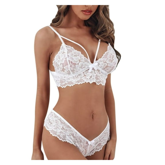 Jiyugala Lingerie for Women Plus Size Corset Lace Floral Bralette Bra Two Piece Underwear Nightgowns Sleepwear Sets