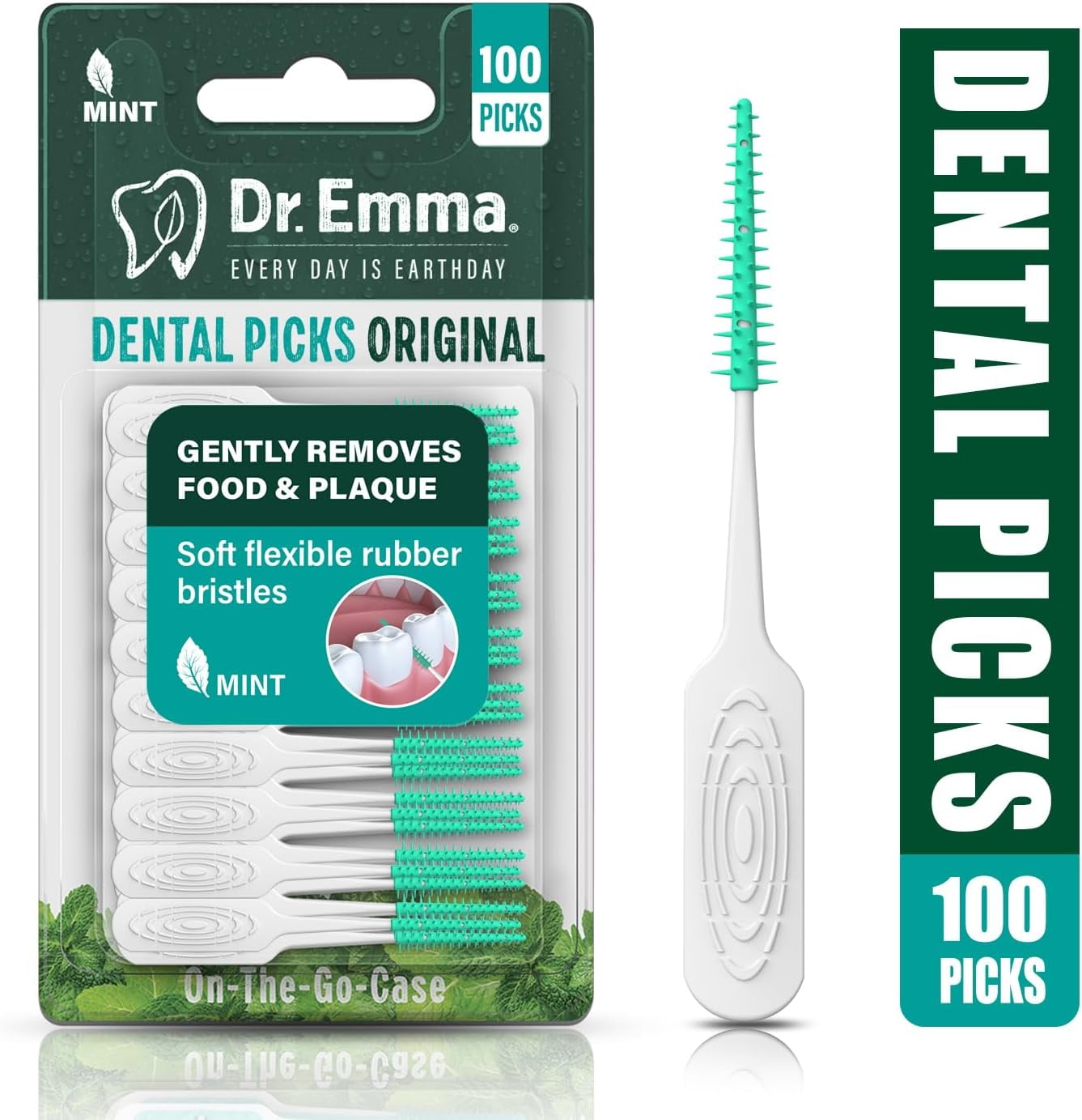 Original Dental Picks Mint Soft Rubberized Tooth Easy to Use Brush 100Ct/Pack, 2 Packs (200Ct)