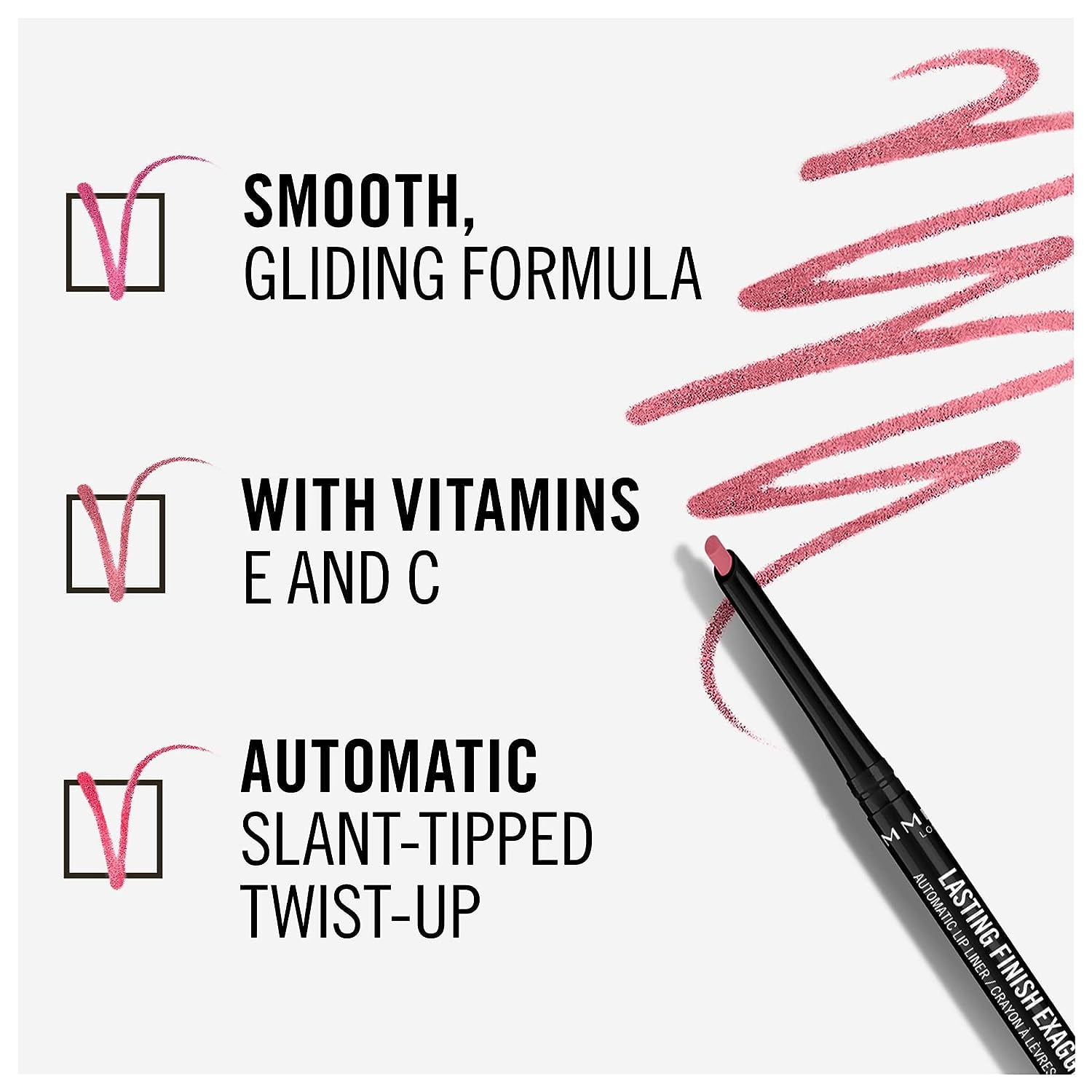 Lasting Finish Exaggerate Automatic Lip Liner, 63 Eastend Pink, Shelf Pack of 3