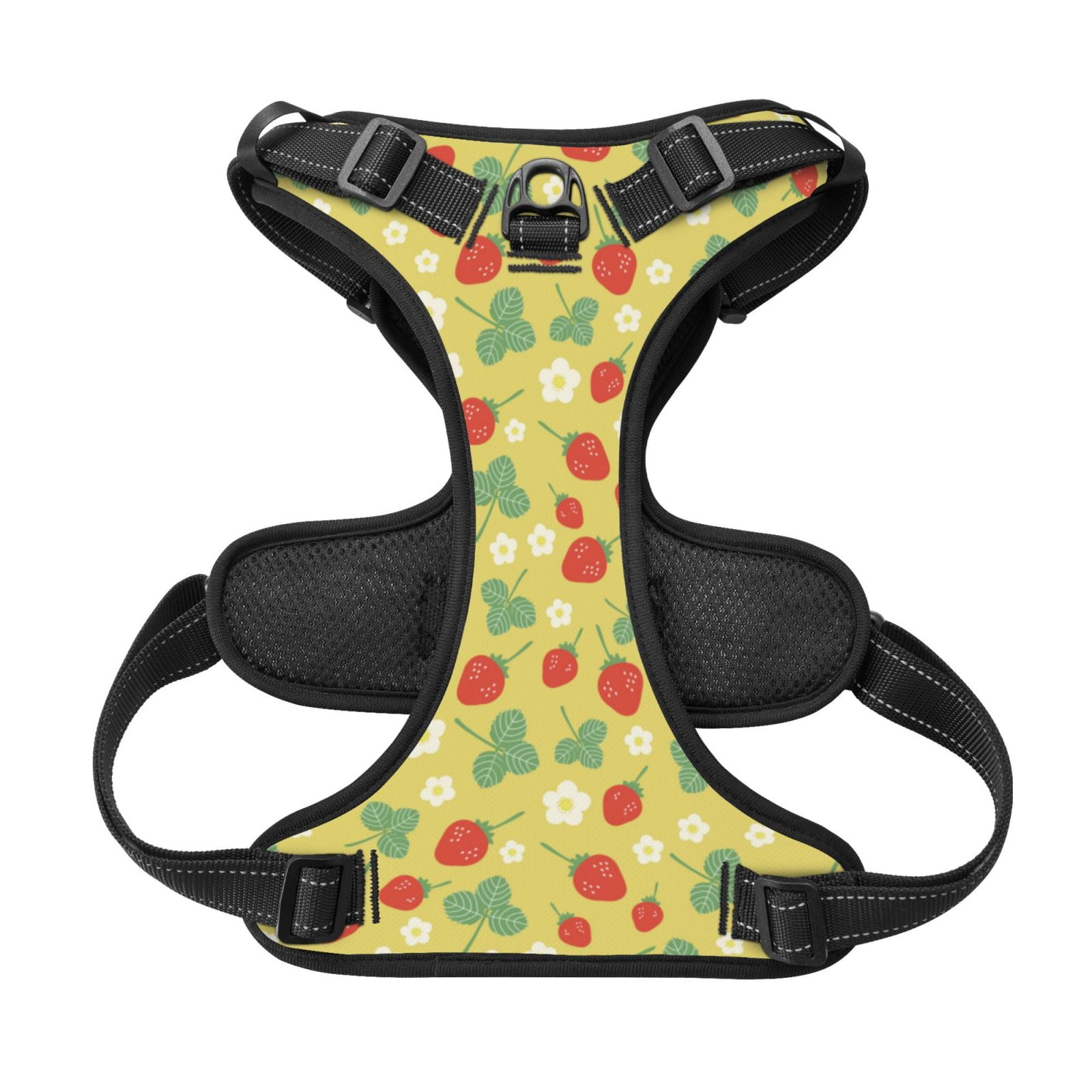 Kdxio Floral Strawberr Print No Pull Dog Harness Adjustable Reflective Oxford Easy Control Medium Large Dog Harness for Training and Everyday-Medium