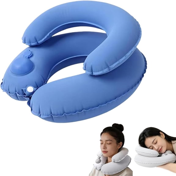 Inflatable Travel Neck Pillow, Press To Inflate Air Cushion, Double Layer Ergonomic Neck Support Pillow For Airplane Car Train Office Travel Rest Portable Head Support