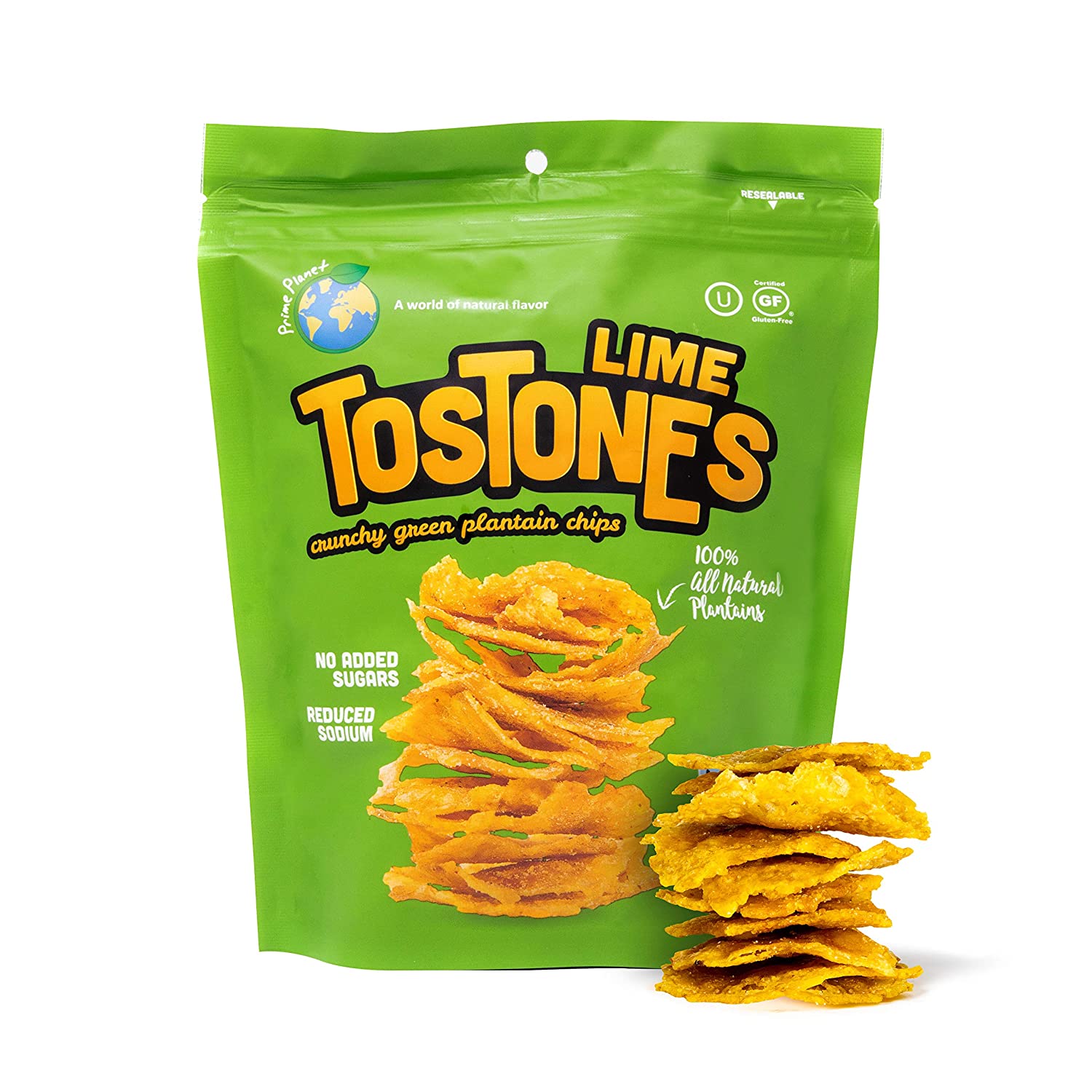 Prime Planet Plantain Chips - Lime Flavored Tostones / Patacones - 3.53 Oz per Unit - 8 Pack