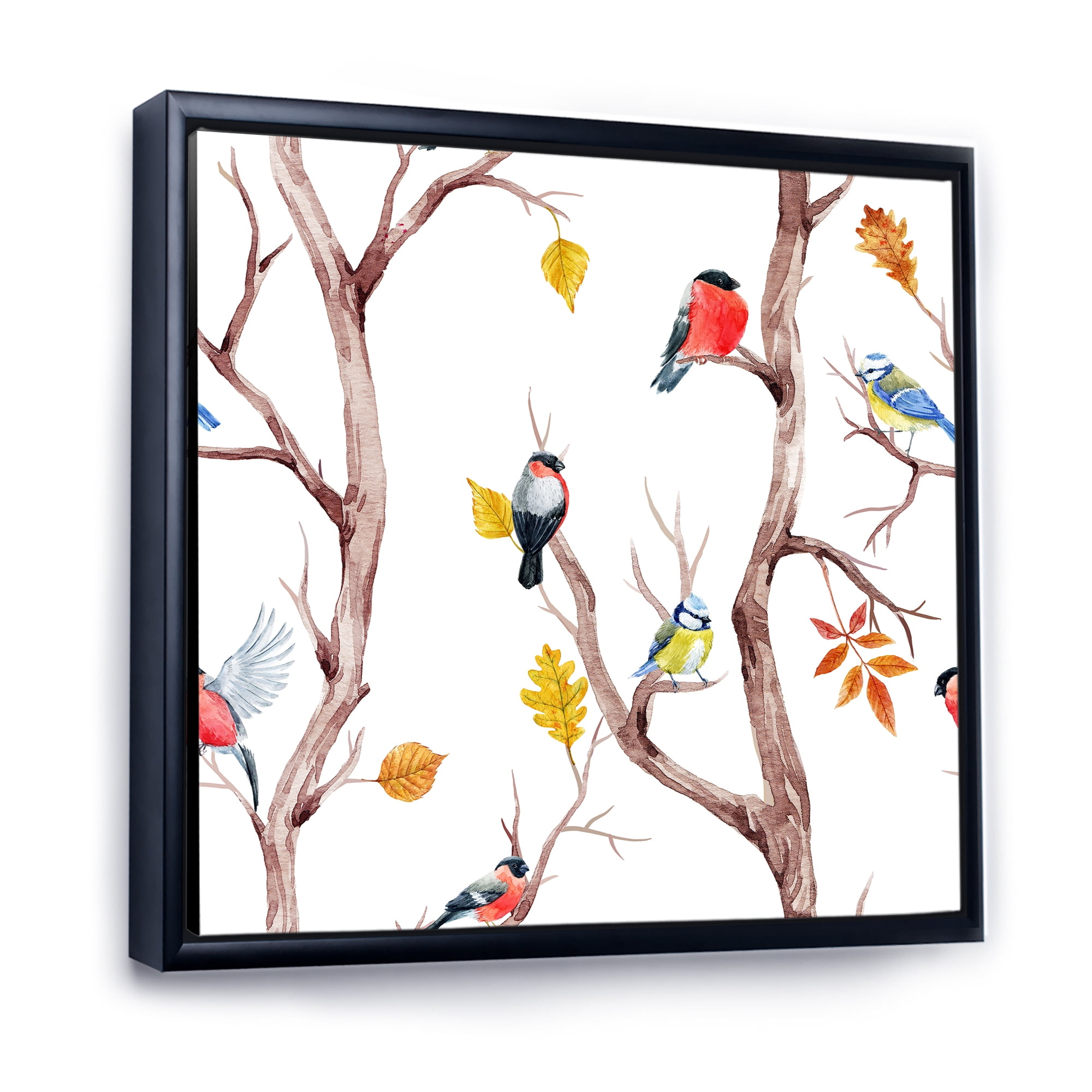 Designart 'Little Birds and Fall Trees' Traditional Framed Canvas Wall Art Print