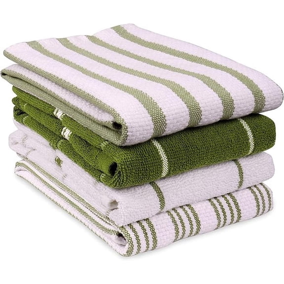 MALLOWEX Kitchen Towel Set, Pack of 4 | 16 x 26 and 17 x 25 Inches | Super Soft and Absorbent Hand Towels |100% Cotton Dish Towel for Drying Dishes| Green