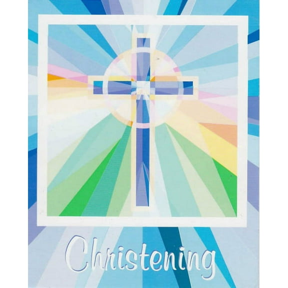 Religious 'Stained Glass Blue Christening' Invitations w/ Envelopes (25ct)