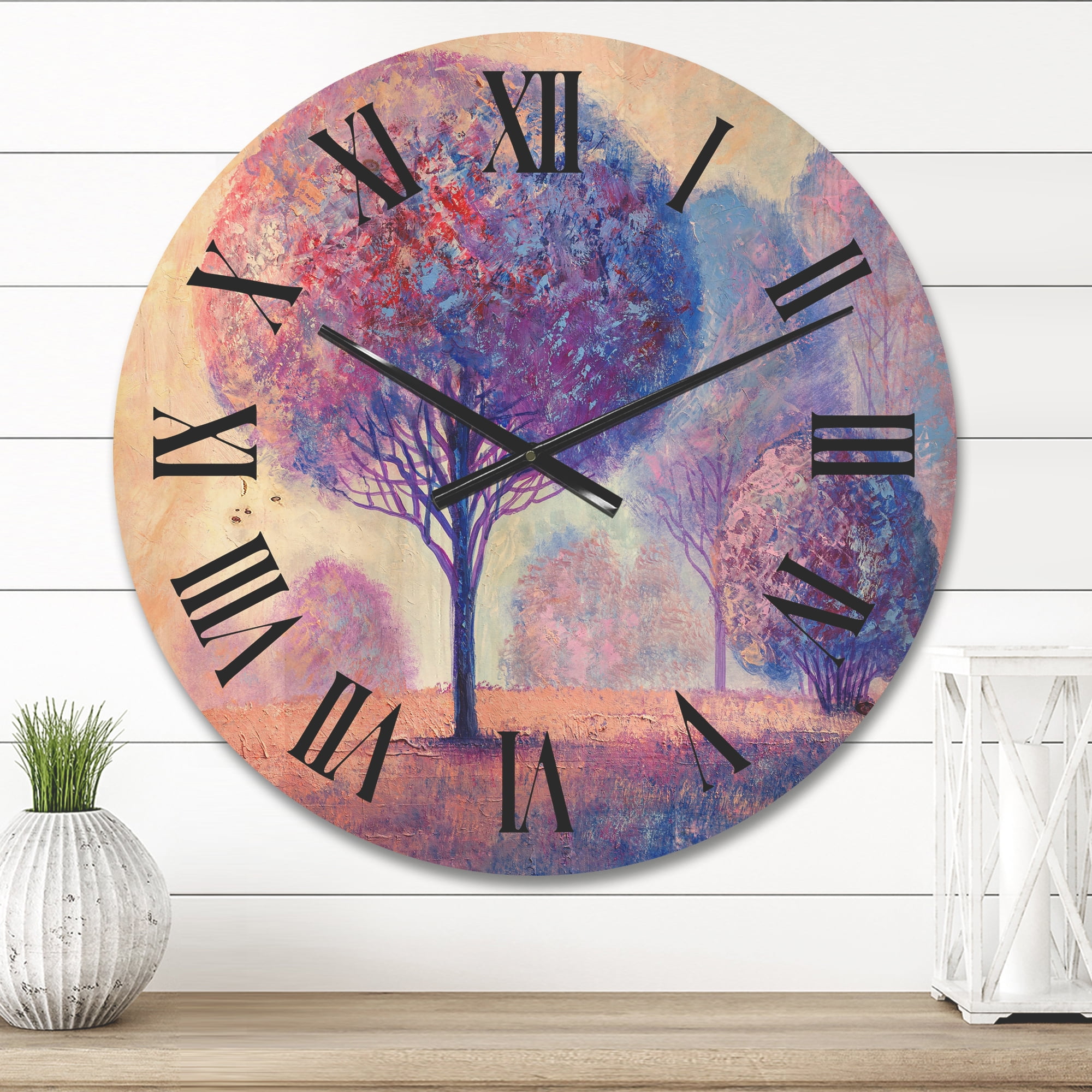 Designart 'Colourful Trees Abtract Impression II' Traditional Wood Wall Clock
