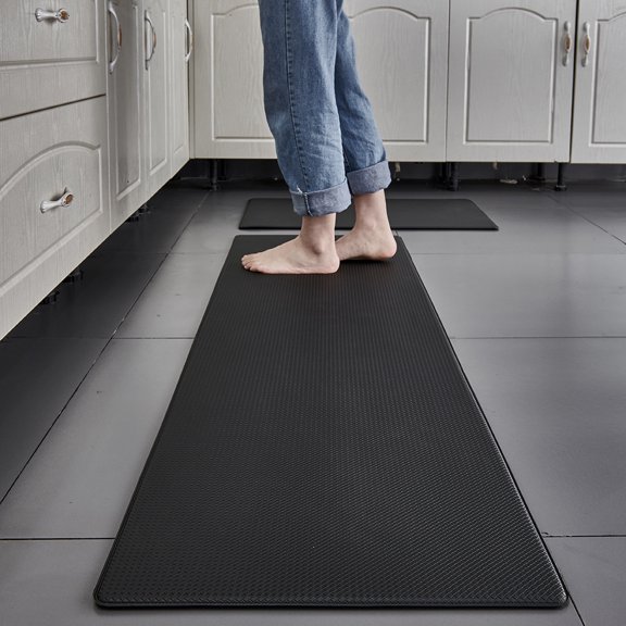 Kitchen Mats, 2PCS Kitchen Rugs, Cushioned Anti Fatigue Kitchen Mats for Floor, Non-Slip Standing Desk Mat, Waterproof Kitchen Rug Set for Kitchen, Floor, Office,17.3"×30" 17.3"×47",Black