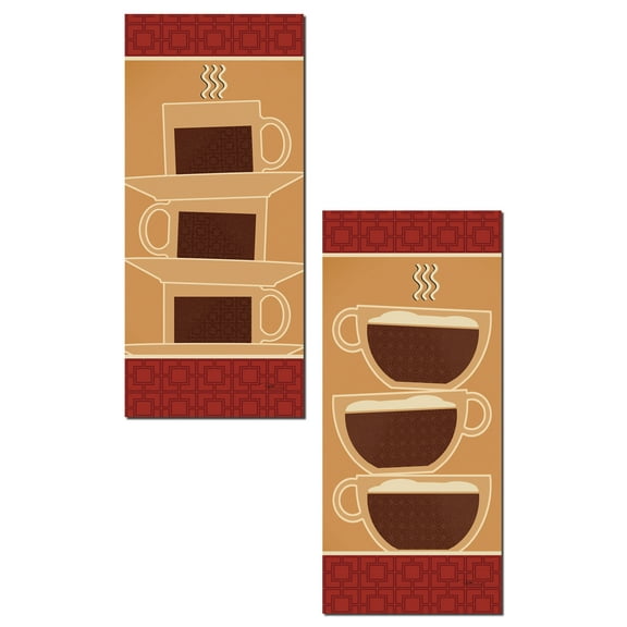 Gango Home Decor Red and Brown Retro Stacked Coffee Cup Adult Kitchen Decor; 2 - 8" x 18" Unframed Prints