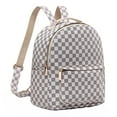 thumbnail image 2 of Daisy Rose Unisex Checkereboard PU Vegan Leather Backpack Bag, Off White, 2 of 9