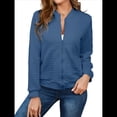 thumbnail image 3 of Chaqueta Informal Holgada de Cuadros Pequeños para Mujer, de Color Liso, Tendencia Otoñal, con Cremallera, Larga y Cuello Redondo. Azul M, 3 of 7