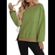 thumbnail image 2 of Sudadera Holgada de Otoño para Mujer, Informal, de Punto Gofre, Larga, Cuello Redondo, Abertura, Tipo Túnica. Verde L, 2 of 9