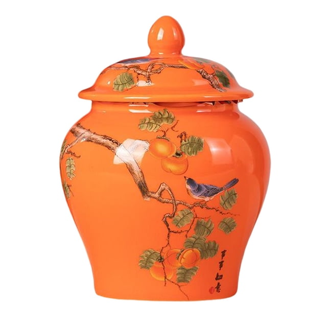 Rongfmy Ancient Chinese Ceramic Ginger Jar Household Bud Jar Decor with Lid Tea