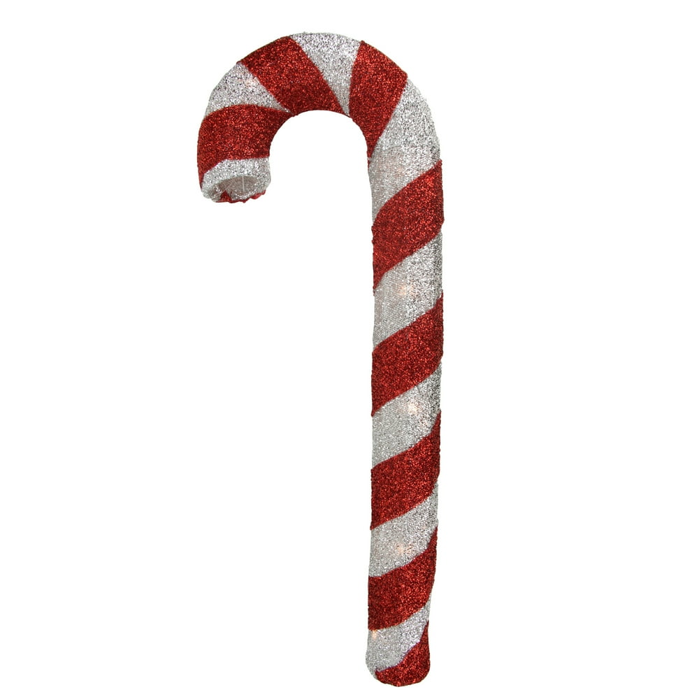 31" Prelit Red and Silver Striped Candy Cane Christmas Outdoor Decor