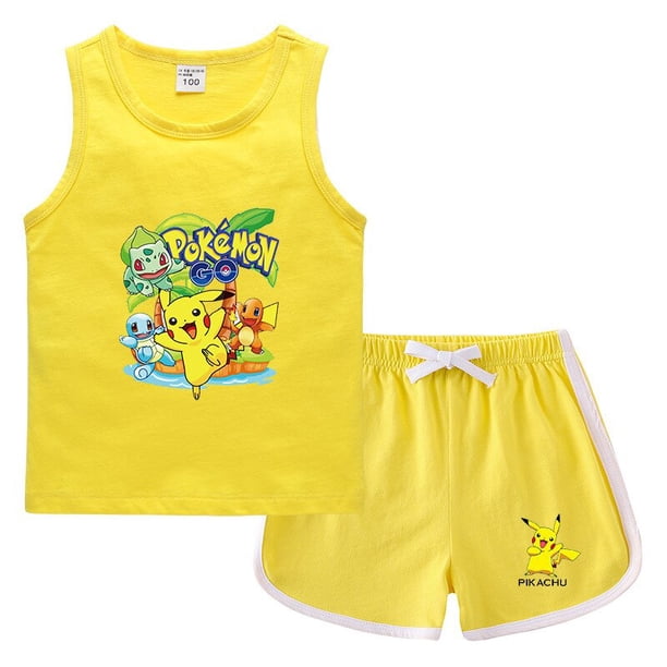 Ropa de bebé Pokemon Pikachu, chándal informal, ropa de algodón puro, camisetas de verano para bebés y pantalones para niños, ropa deportiva Ou qym unisex