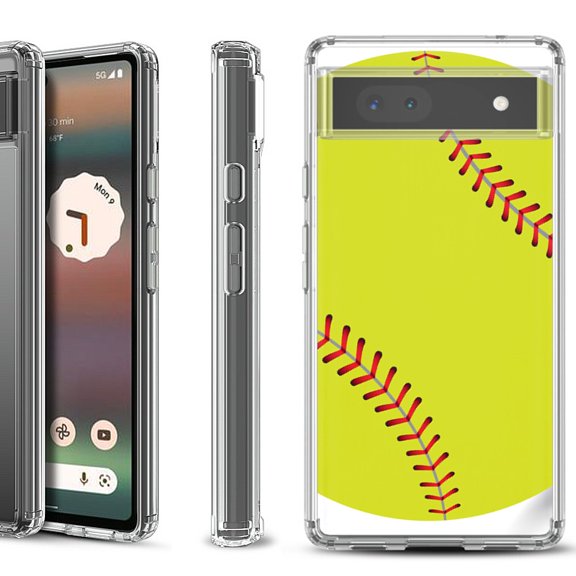 Shockproof Bumper Phone Case for Google Pixel 6a, by OneToughShield ® - Softball Green