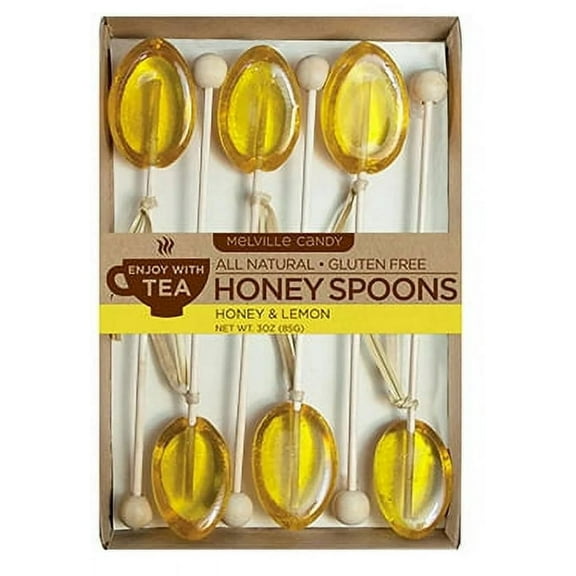 Melville Candy Hard Candy Lemon Honey Spoons Lollipop On Wooden Ball Sticks, 6 Count Gift Set