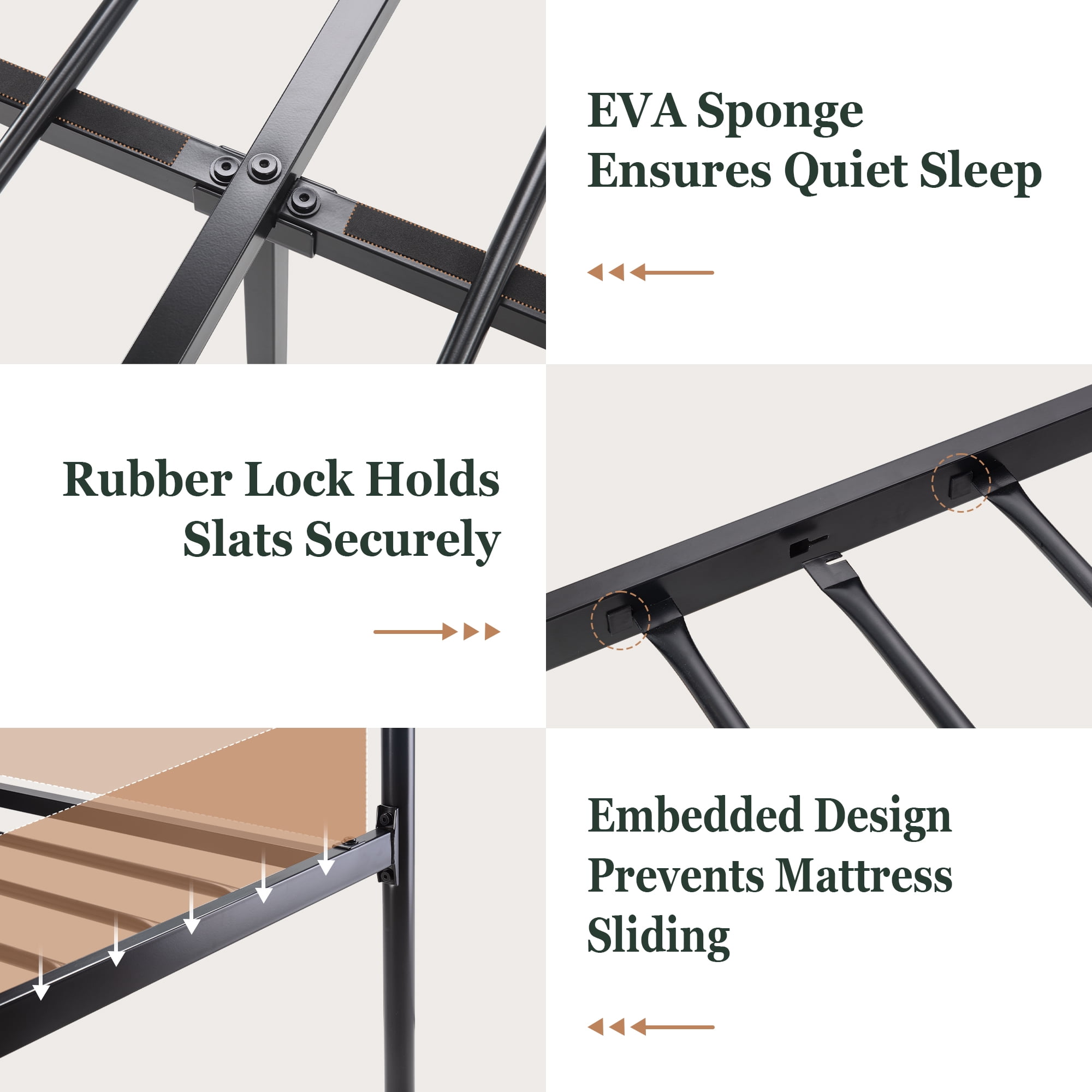 Amolife Queen Bed Frame, Metal Platform Bed with Vintage Headboard & No Box Spring Needed, Black